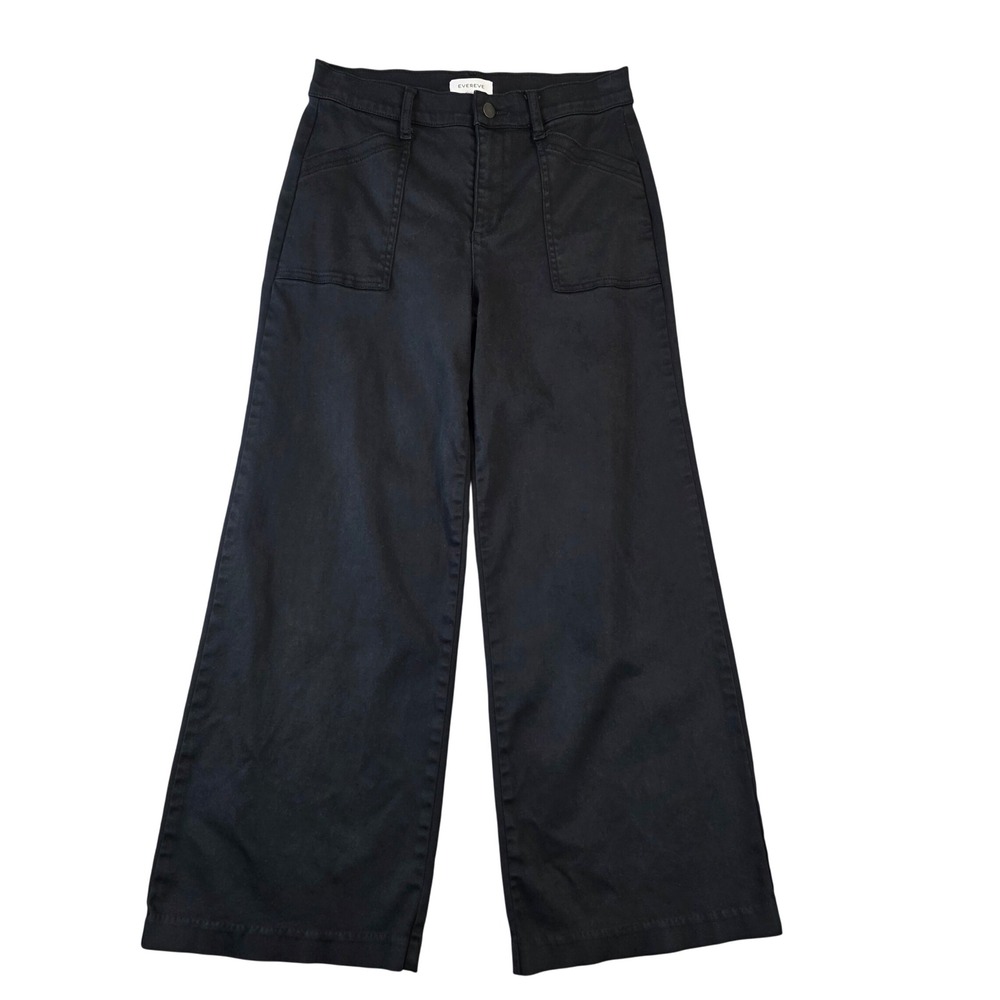 Evereve Womens Black Wide Leg Utility Crop Pants Size 27 High Rise Patch Pocket